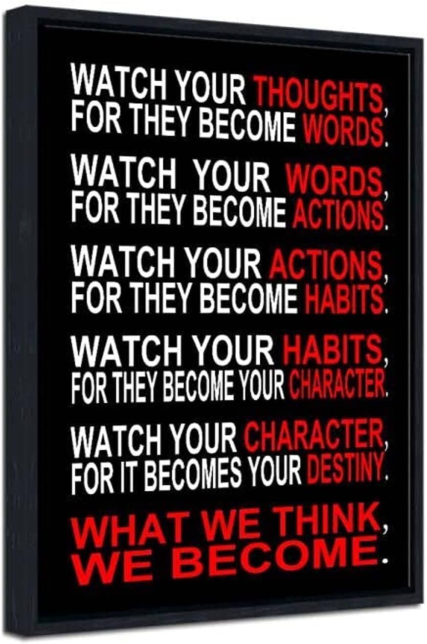 Motivational 'Watch Your Thoughts' Canvas Art - Stylish Black Framed Print 20x24