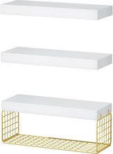 Load image into Gallery viewer, Gold and White Over Toilet Floating Shelves - 3-Piece Bathroom Organizer Set