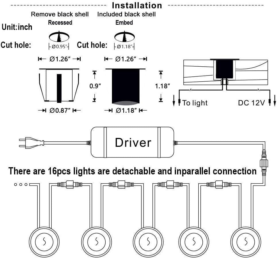 16-Pack Dimmable Outdoor LED Deck Lights φ32mm - Safe & Stylish Illumination