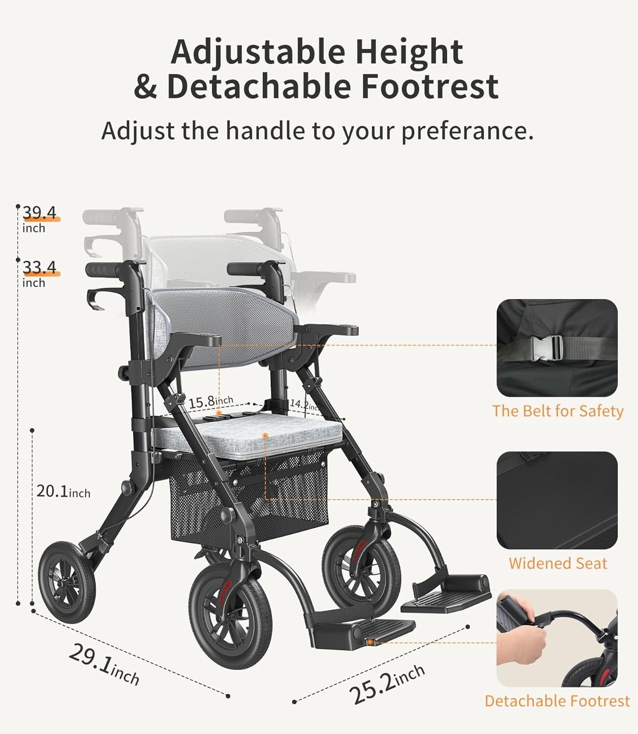Folding 2-in-1 Walker Wheelchair for Seniors - Portable, Durable & All Terrain