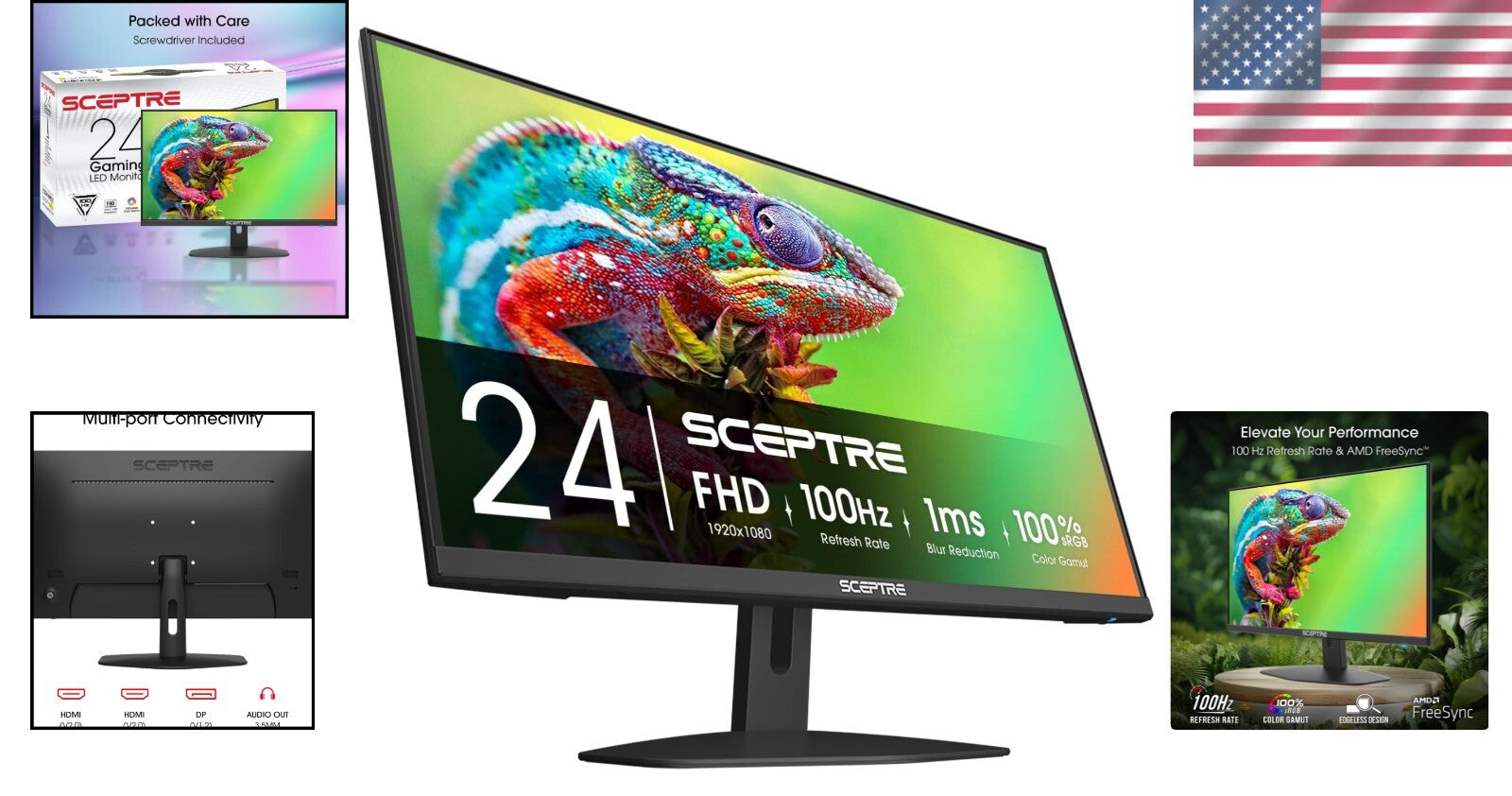24-Inch Full HD 100Hz Monitor - Immersive Edgeless Display with FreeSync & Audio