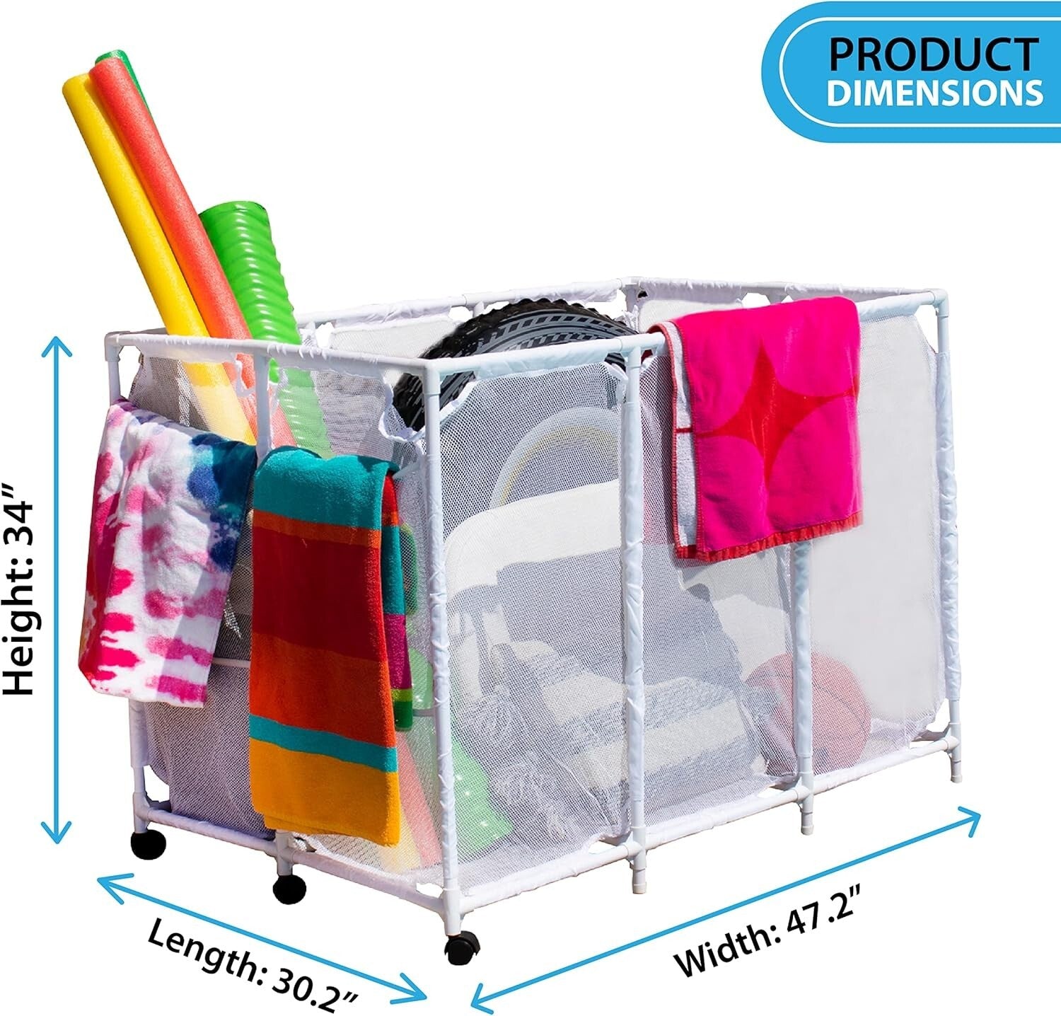 Stylish White Pool Floats & Noodles Organizer - 47.2" W Outdoor Storage Solution