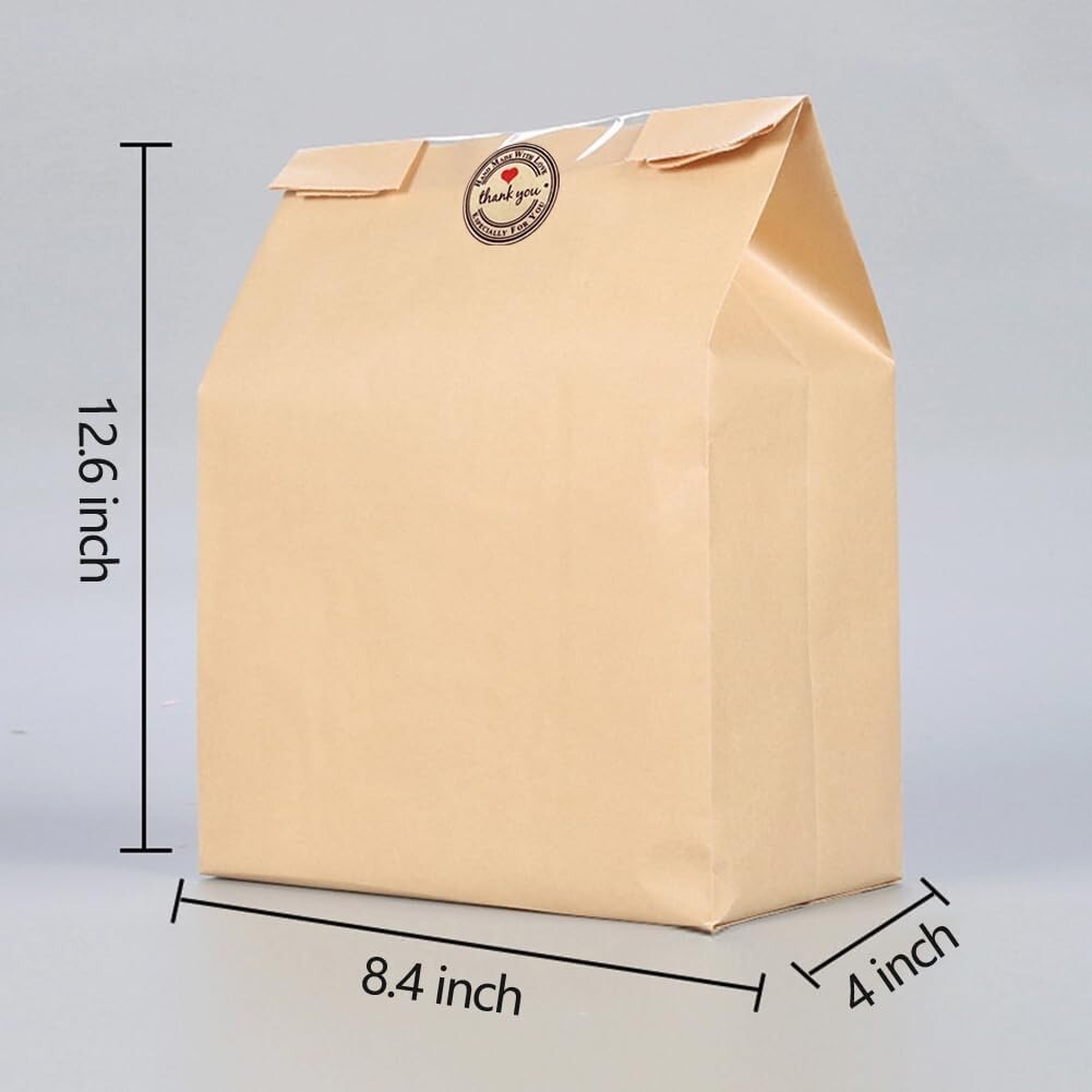 200 Large Kraft Paper Bread Bags with Window for Baking & Gifting - 12.6x8.3x4.0