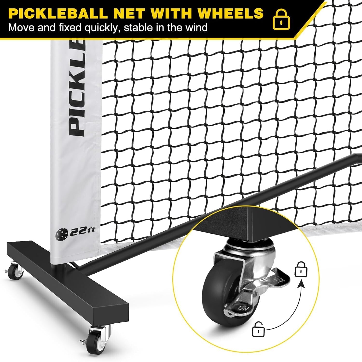 18-Ply Strong Portable Pickleball Net with Rollers - Perfect for Casual Matches