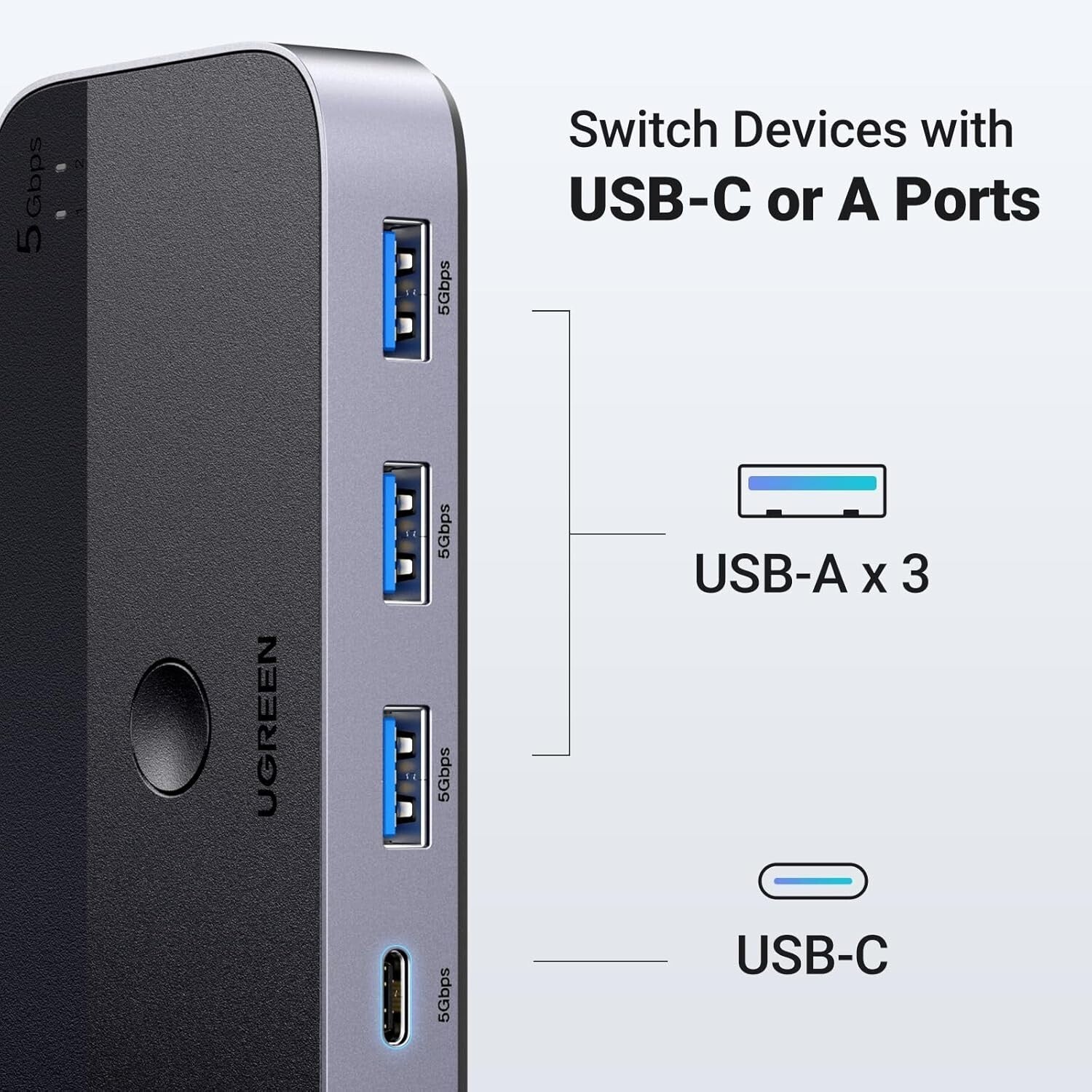 QuickConnect USB Switch for 2 Computers: Share Keyboards, Mice, Printers, More