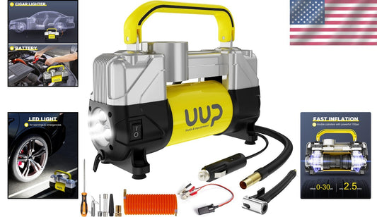 Portable 150 PSI Air Compressor with Nozzle Adapters & LED for Safe Travels