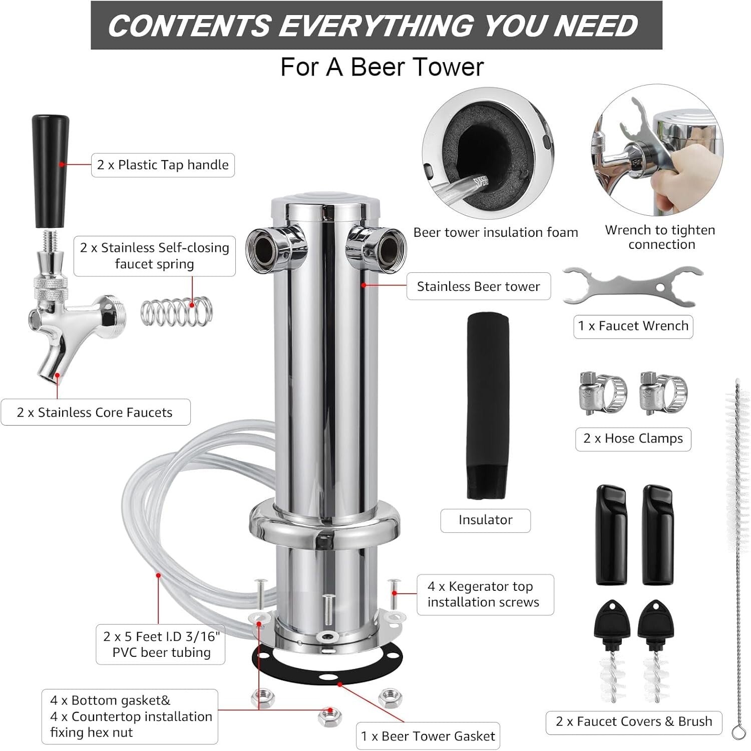 Elegant Beer Dispenser Tower with Brass Faucets - Perfect for Entertaining