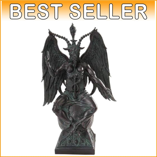 Elegant Black Baphomet on Faux Stone Pedestal - Artistic Gothic Statement Piece