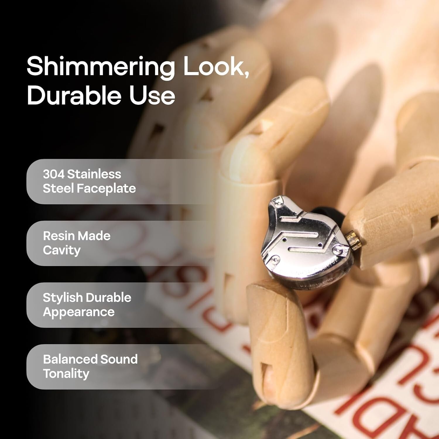 High-Fidelity 4BA+1DD Hybrid Earbuds - Stainless Steel Faceplate, Wired