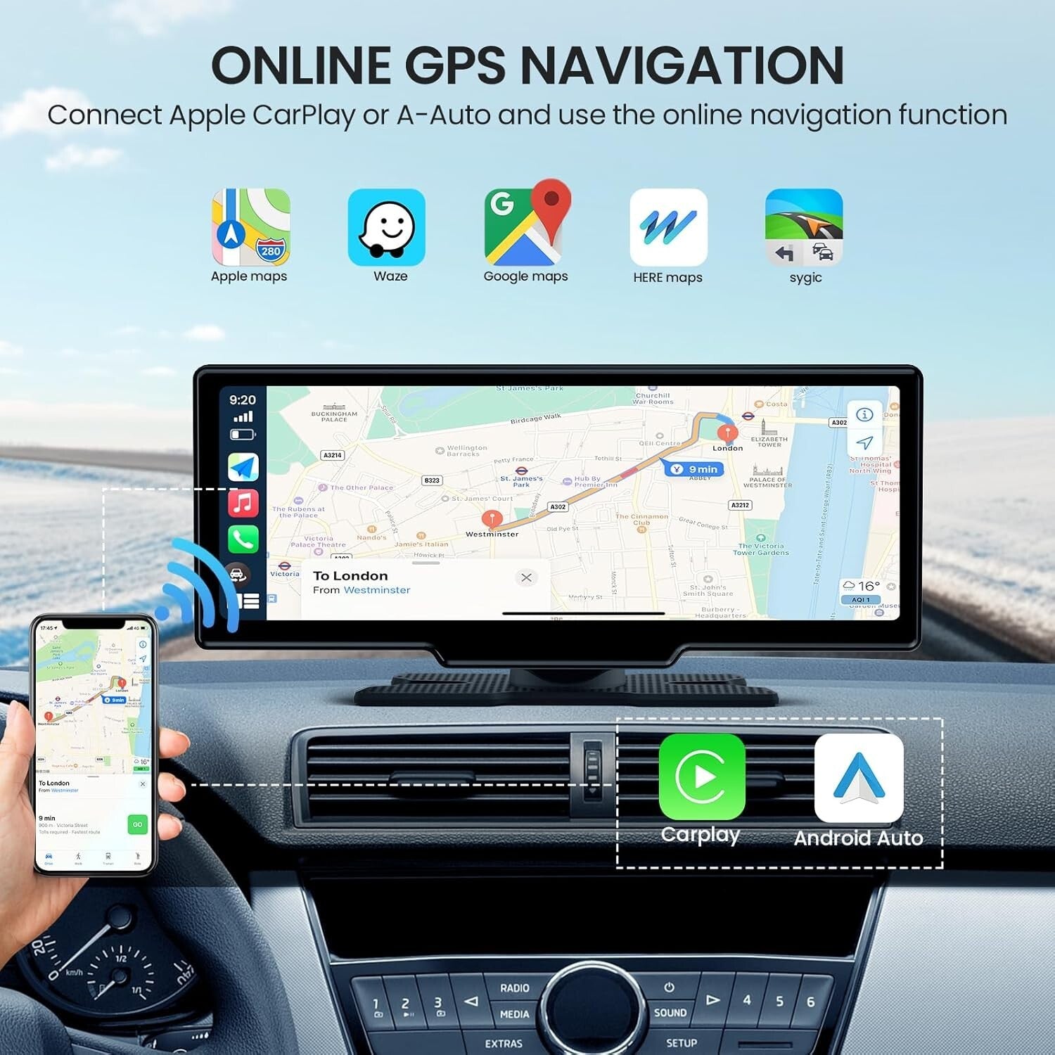 Innovative 10.26'' Wireless Car Audio Receiver with 4K Dash Cam & GPS Navigation