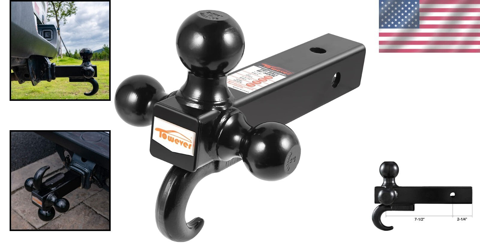 Class 3/4 Trailer Hitch with 2-Inch Ball & Hook - Versatile Towing Solution