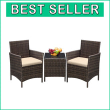 Load image into Gallery viewer, Lightweight 3-Piece Rattan Chair Set with Comfortable Cushions and Glass Table