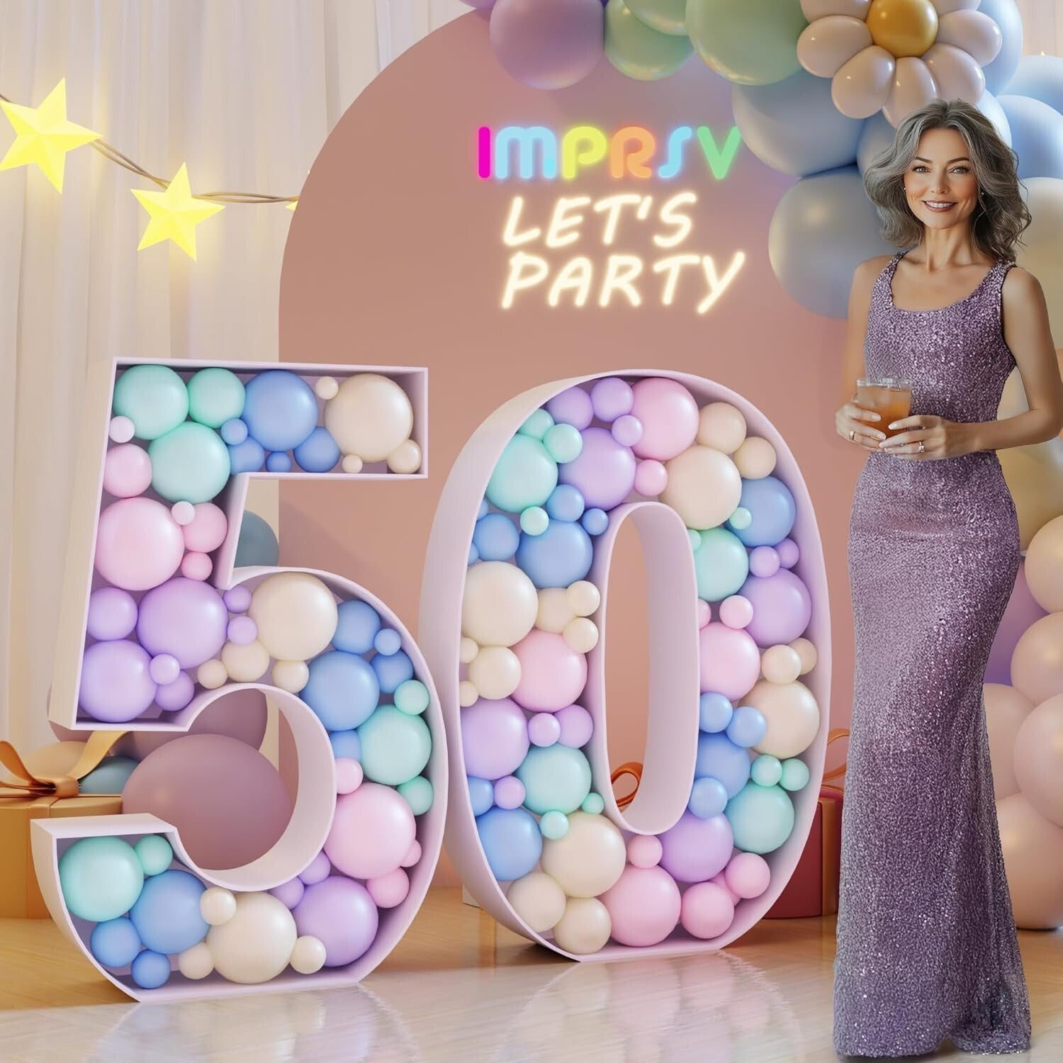 Durable Cube Balloon Mosaic Design for 50th Birthday & Anniversary Celebrations