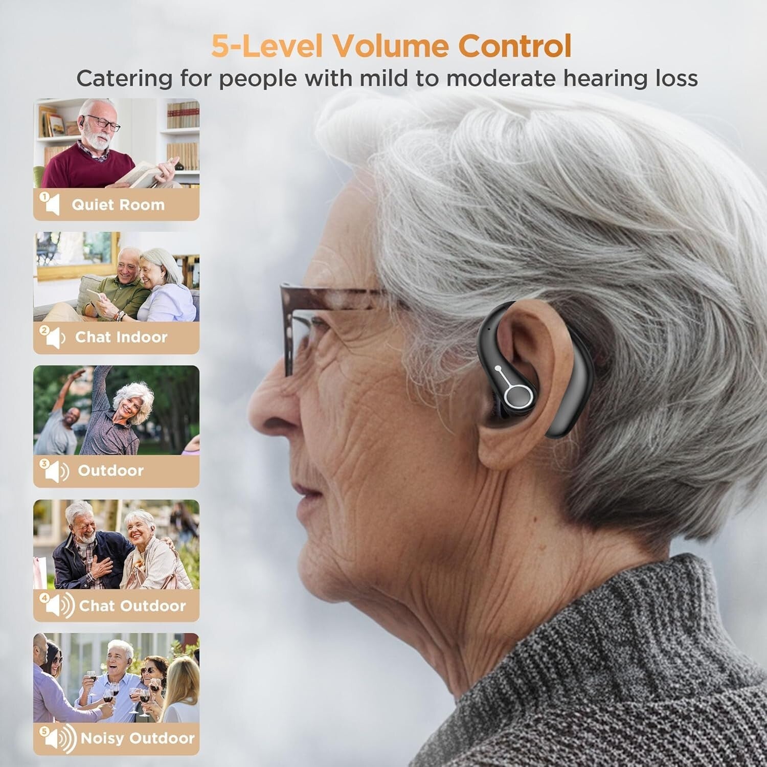 Fashionable In-Ear Hearing Aids with 5 Volume Levels & Bluetooth Connectivity
