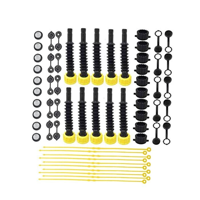 10-Pack Universal Gas Can Spouts with Durable Stainless Steel Filter and Caps