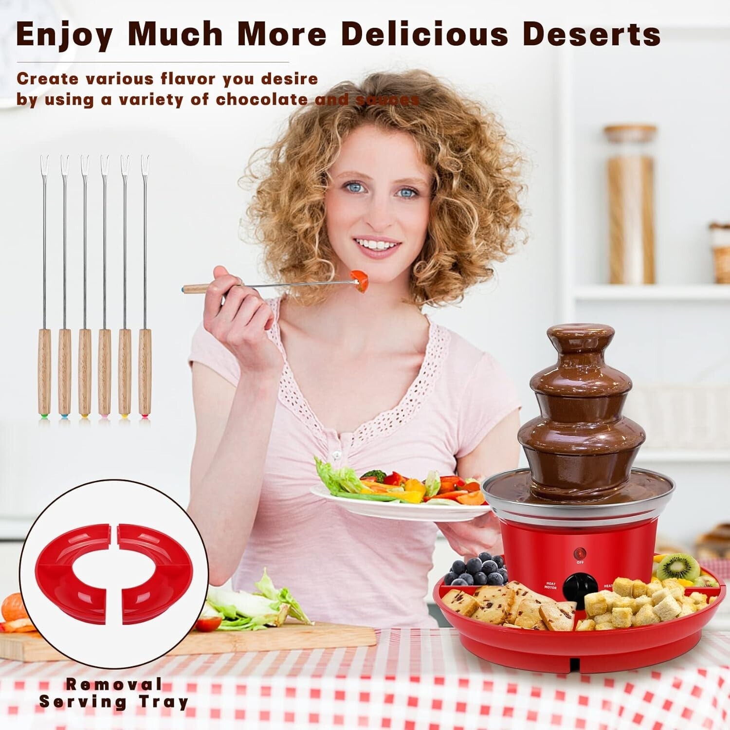 16oz Mini Chocolate Fondue Fountain - Perfect for Parties with Serving Tray
