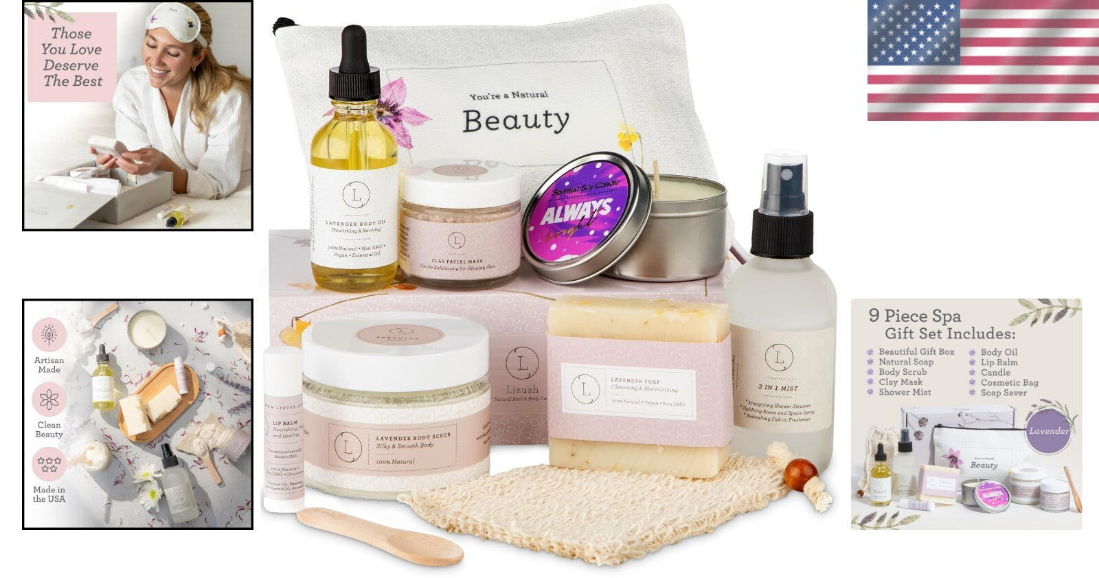 Handmade Lavender Spa Gift Basket - Indulgent 9-Piece Collection for Women
