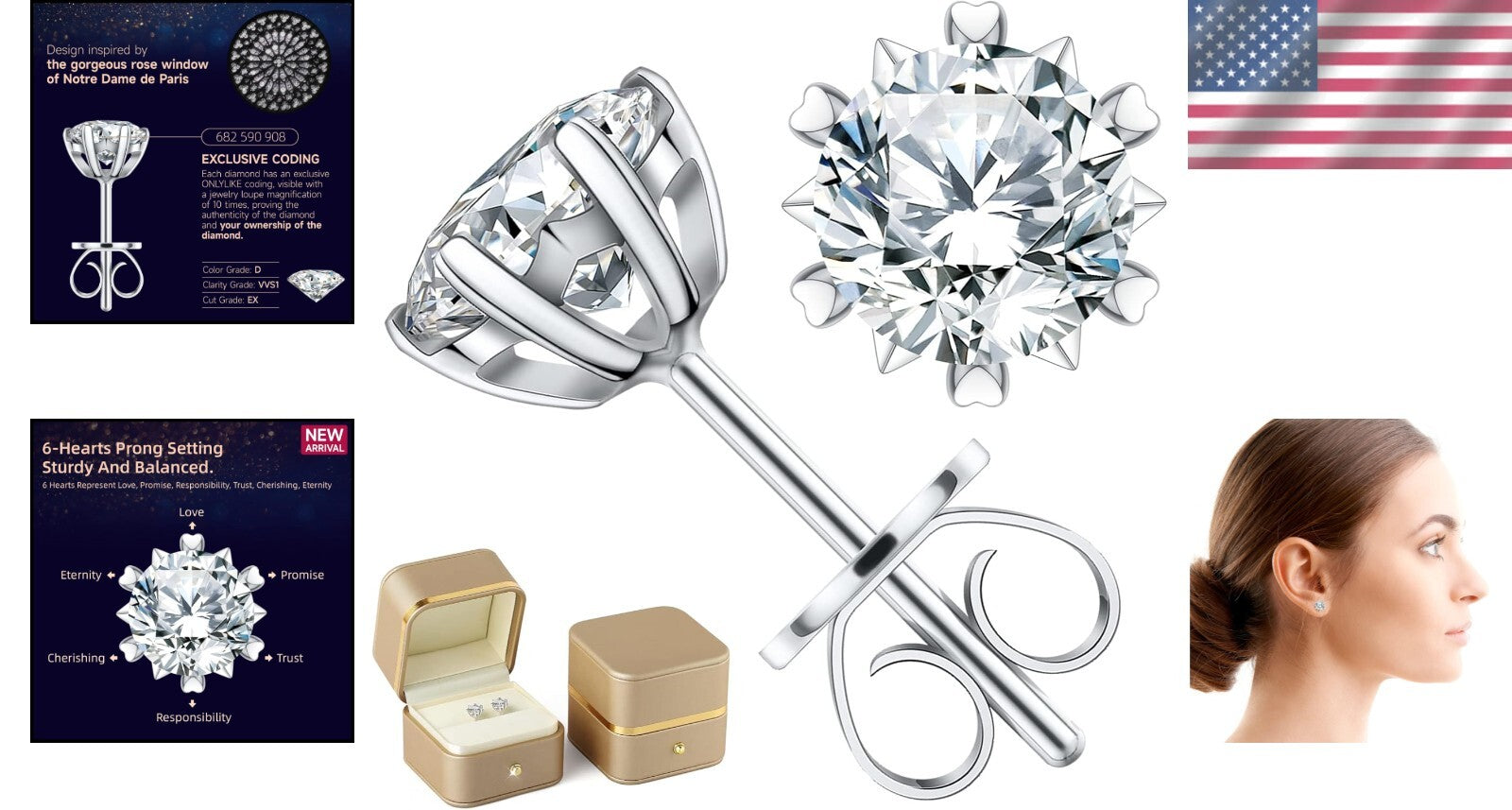 Exquisite Moissanite Stud Earrings, Perfect Anniversary Gift for Her (0.6-3 ct)