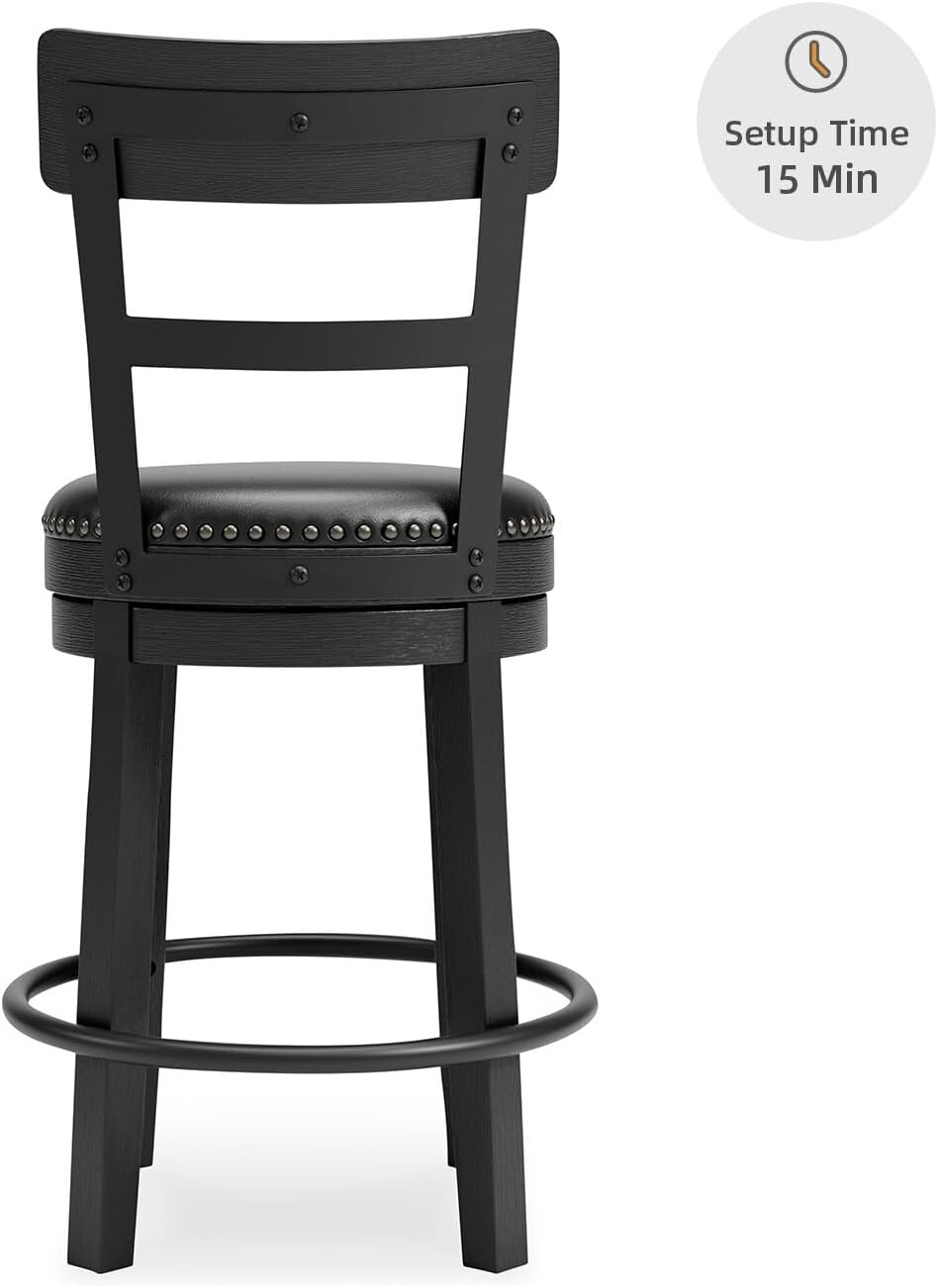 Antiqued Black Faux Leather Bar Stool with Swivel - Perfect for Rustic Decor