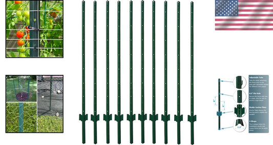 Durable 3-Foot Powder Coated Green Steel Fence Post - 10 Pack for Garden Fencing