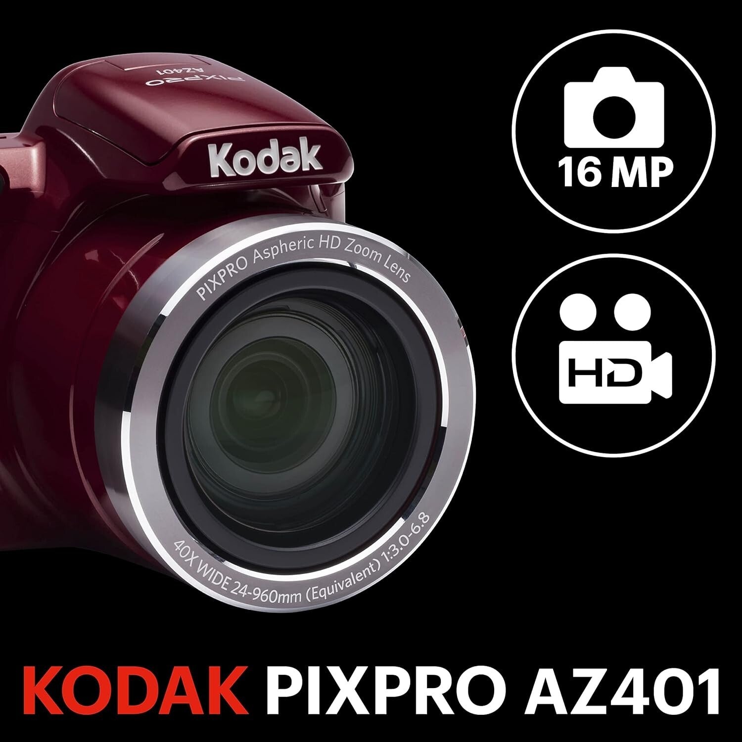 Easy-to-Use 16MP Red Digital Camera with 3" LCD and Optical Image Stabilization