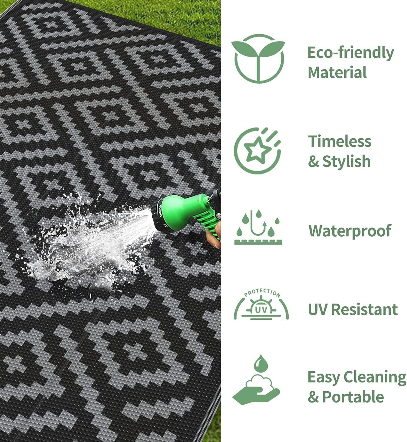 Durable 6'x9' Reversible Camping Rug - Eco-Friendly Waterproof Mat for Outdoors