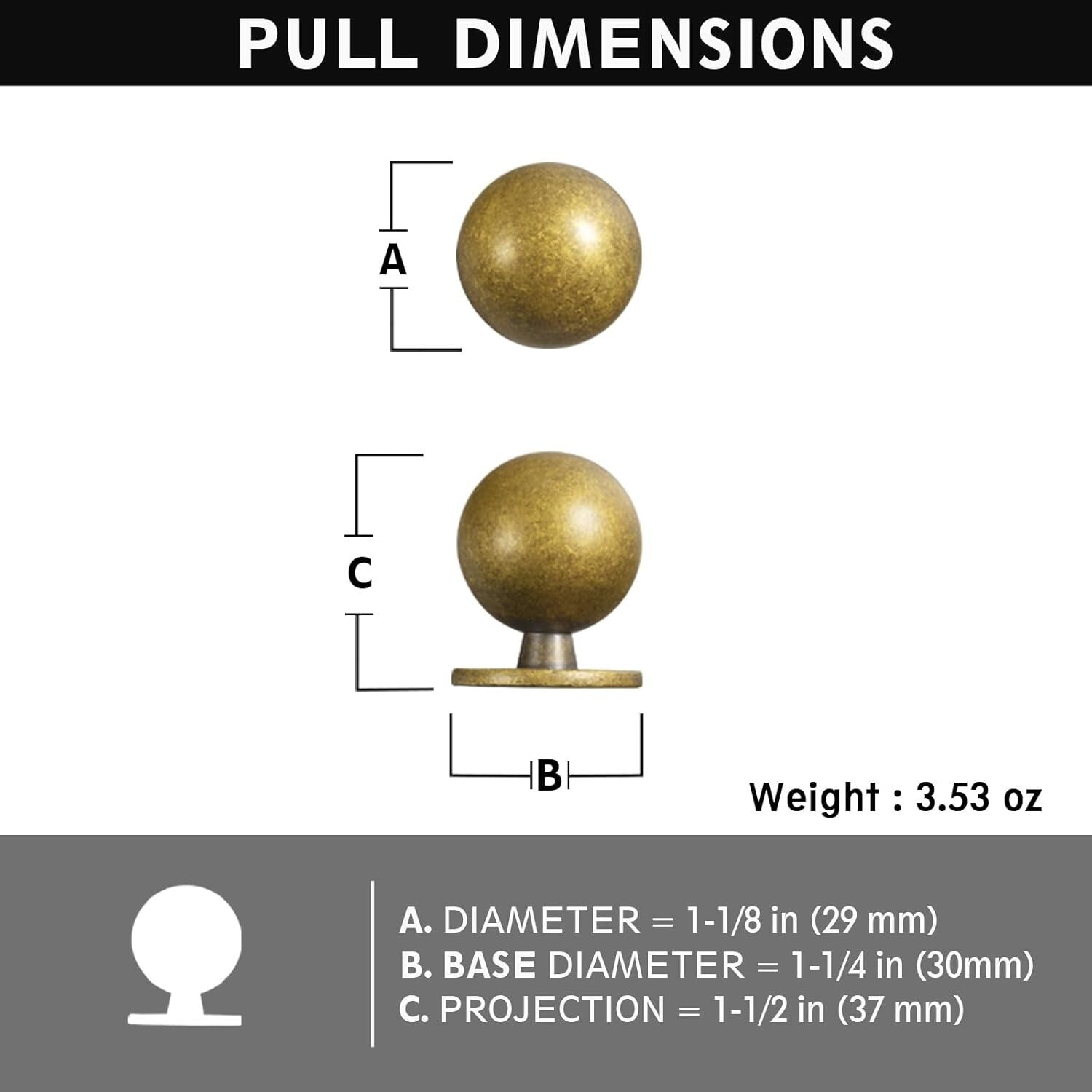 Durable Antiqued Brass Cabinet Knobs - Set of 12 with Ergonomic Grip