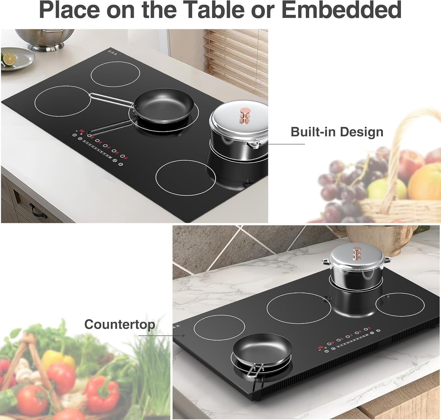 Efficient 36'' Induction Cooktop with 5 High-Power Burners and Safety Features