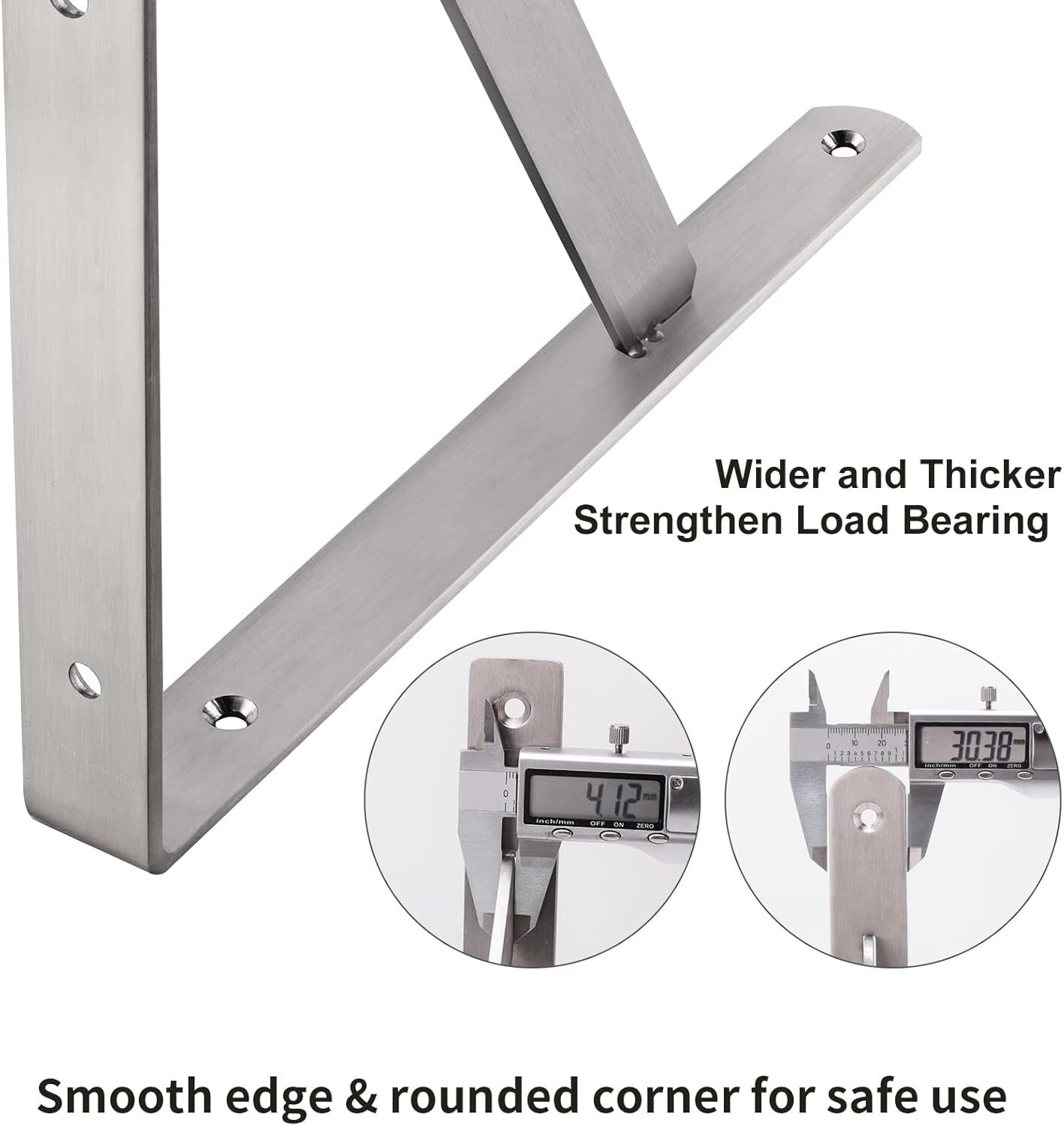 Brushed Finish Heavy-Duty Shelf Support Brackets - 18" Corner L Bracket, 2 Pack