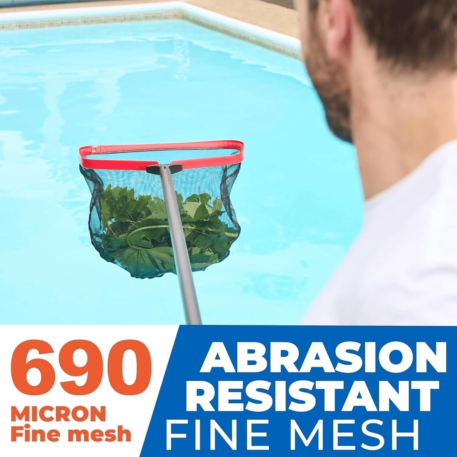 19" Fine Mesh Pool Net with Deep Bag - Fast & Efficient Skimming Solution