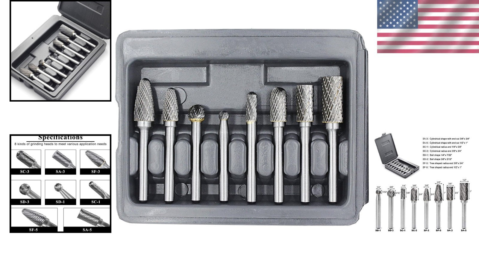 Durable 8-Piece Rotary Burr Set - Heavy Duty Carbide for Engraving & Sculpting