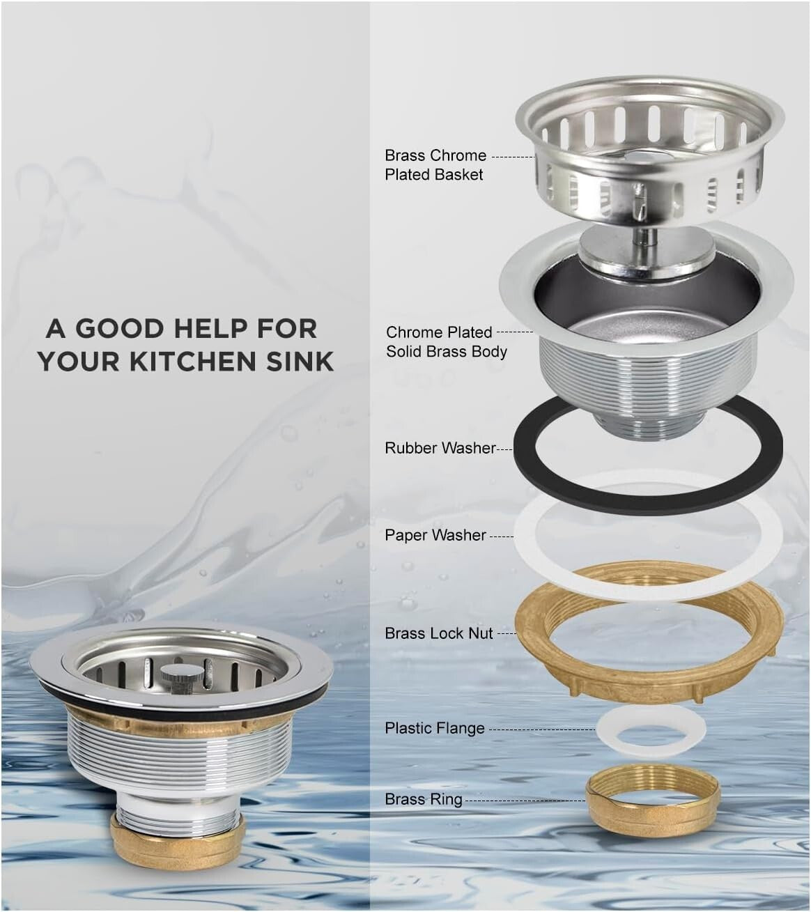 Durable Stainless Steel Sink Drain Assembly - Easy to Install & Clean, 1.79 Size