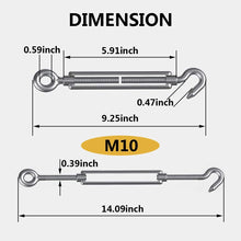 Load image into Gallery viewer, M10 Turnbuckles Hook &amp; Eye - Durable 304 Stainless Steel, Outdoor Use Approved