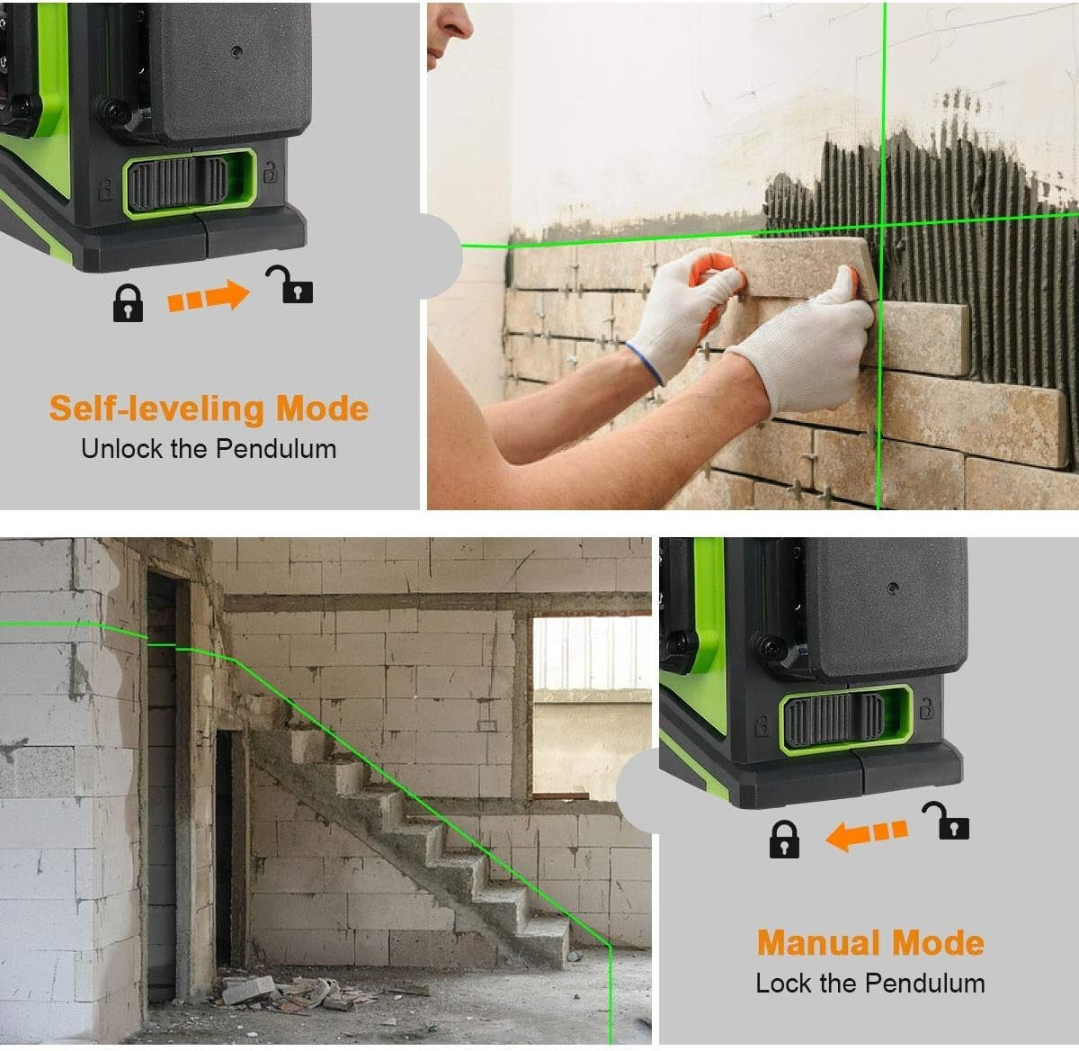 Professional 3-Plane Laser Level with 360° Green Beam for Construction Tasks