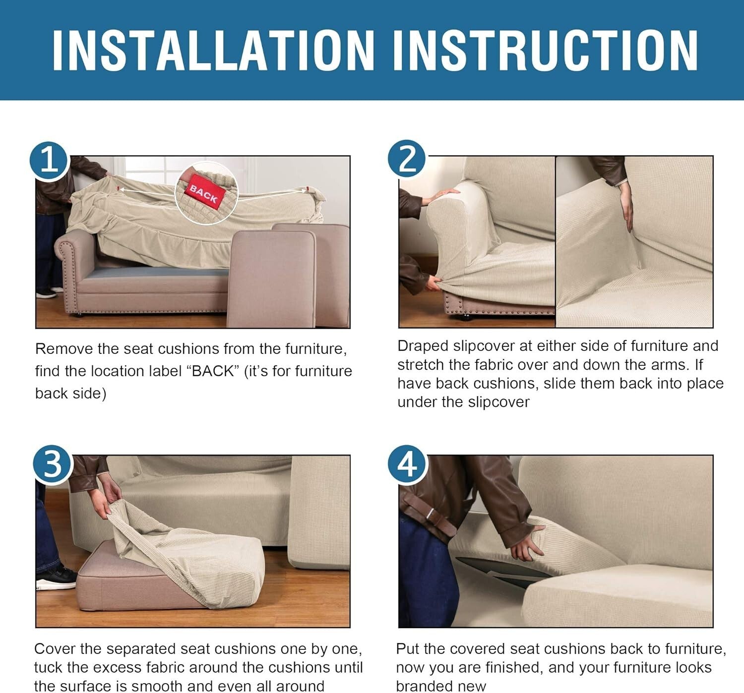 Custom Fit Natural Stretch Slipcovers for 2 Cushion Loveseat - Easy Care Design