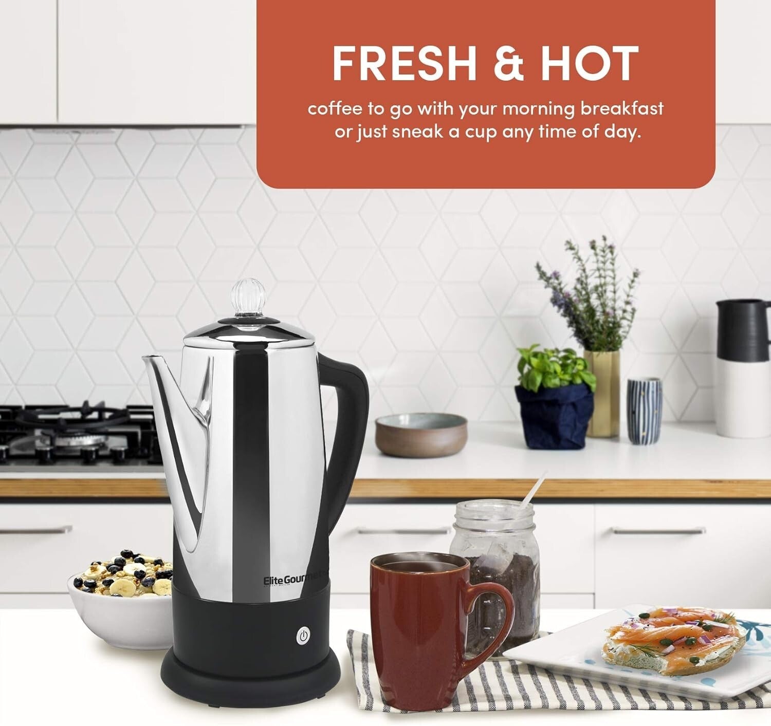 Elegant 12-Cup Stainless Steel Coffee Percolator with Cordless Serving