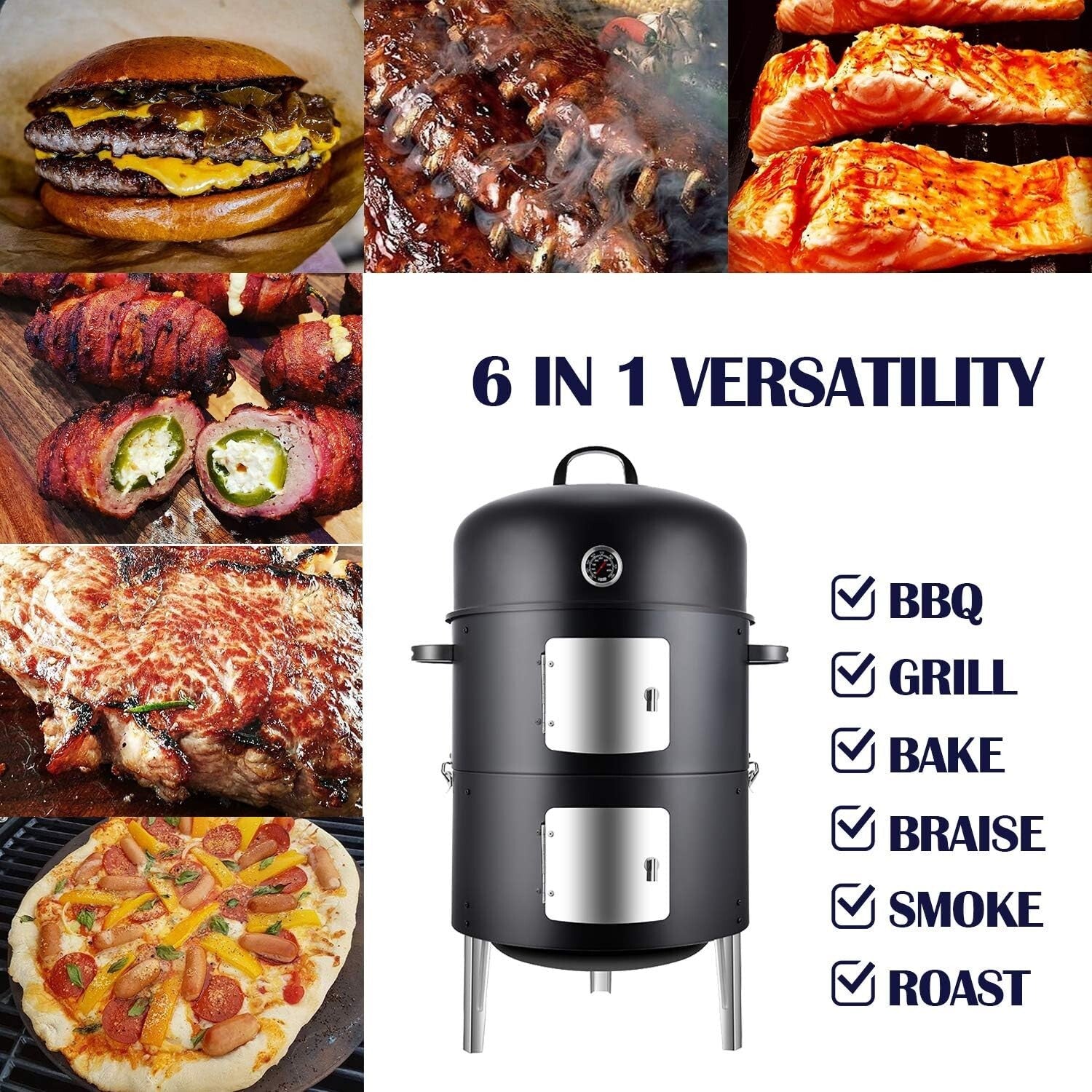 Dual Access 17 Inch Heavy-Duty Charcoal Smoker - Perfect for Every Grill Master