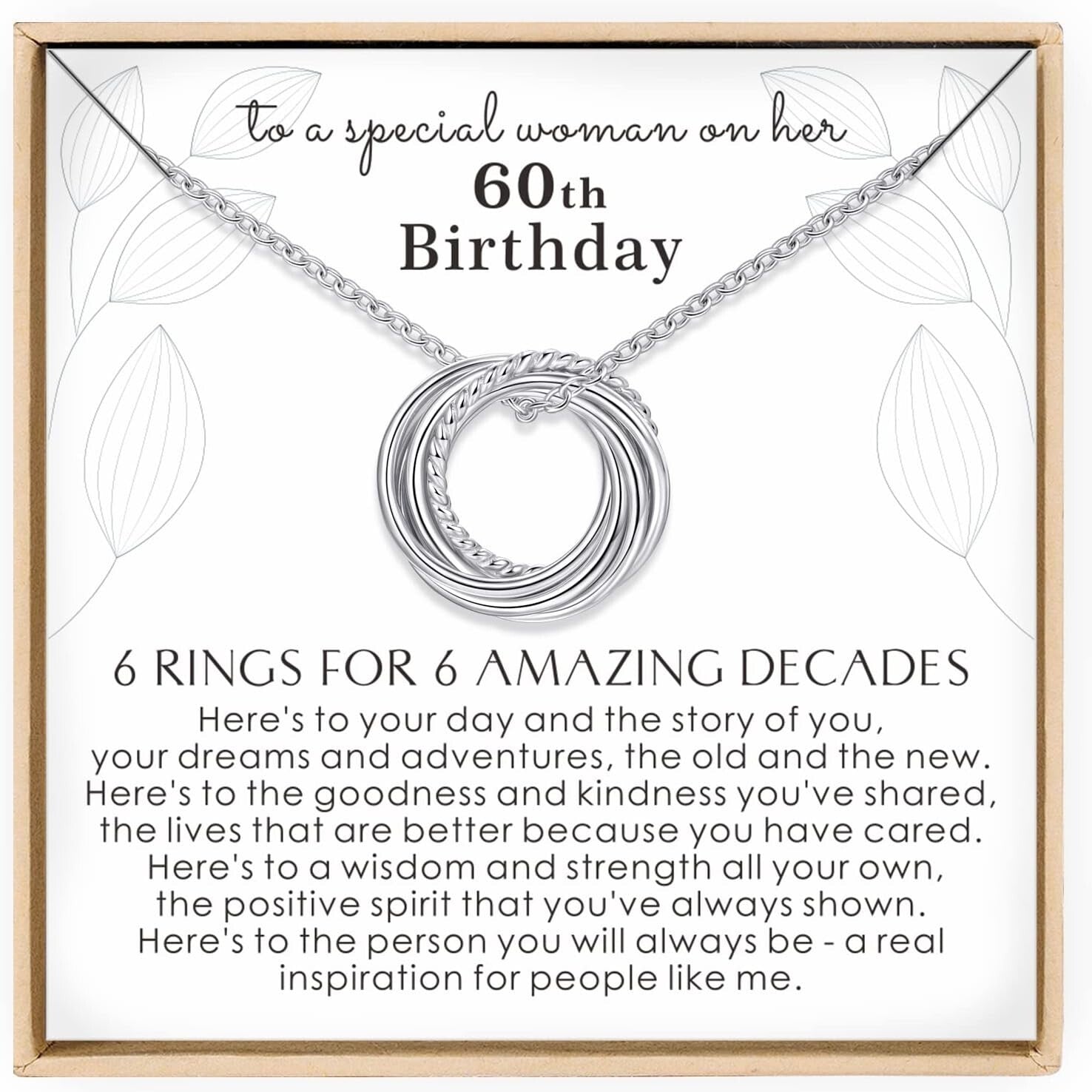 Celebratory 60th Birthday Necklace with Interlocking Rings - Silver Jewelry