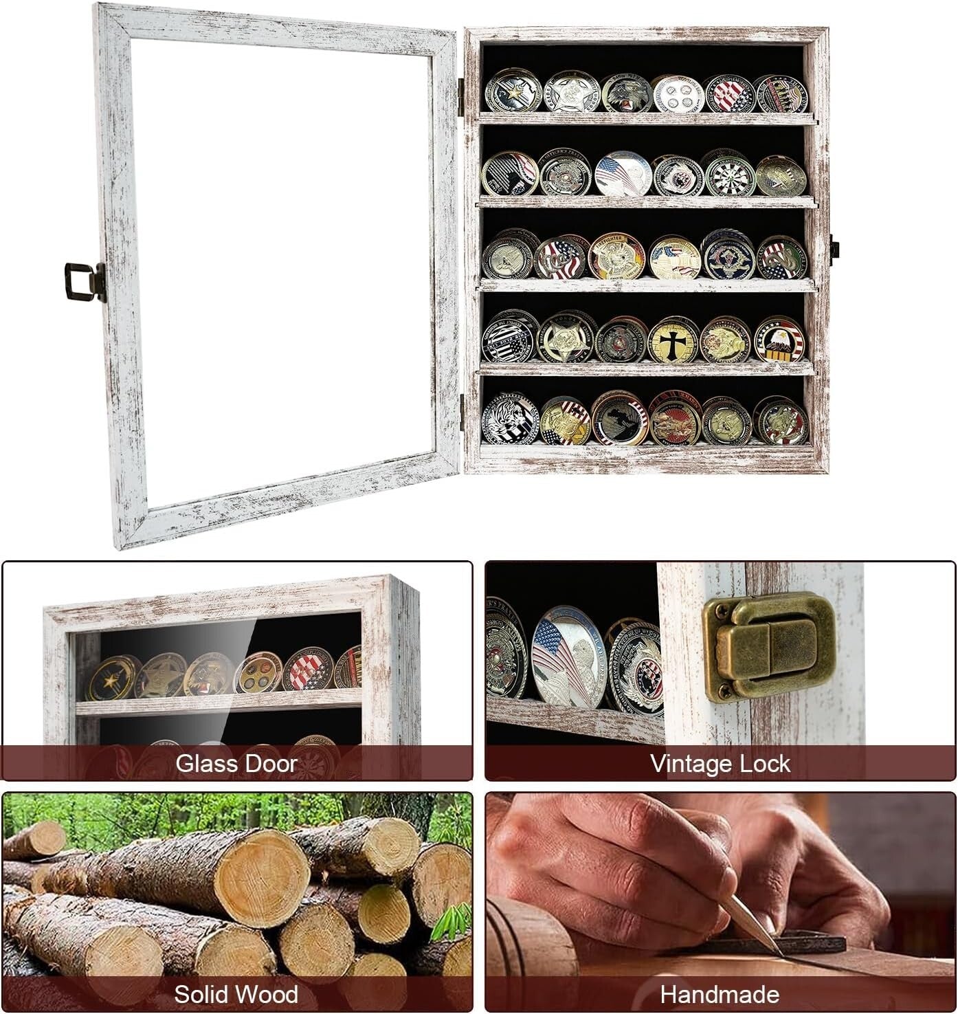 Elegant Rustic White Coin Display Case - Protect Your Collectibles in Style