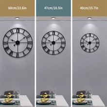 Load image into Gallery viewer, Large 24-Inch Silent Wall Clock - Rustic Round Metal Decor with Roman Numerals