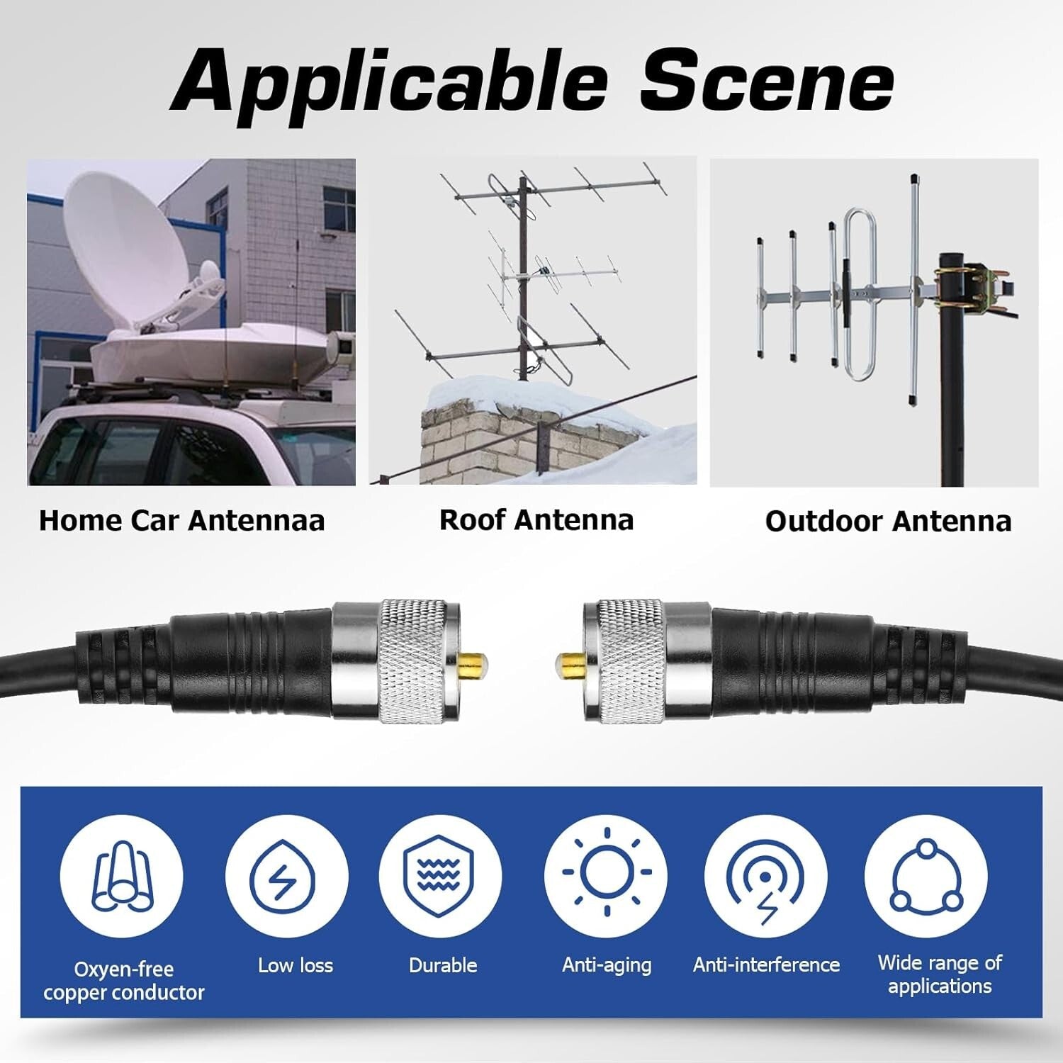 100 ft RG8X Low Loss Coaxial Cable with UHF PL259 Male Connectors for HAM Radio