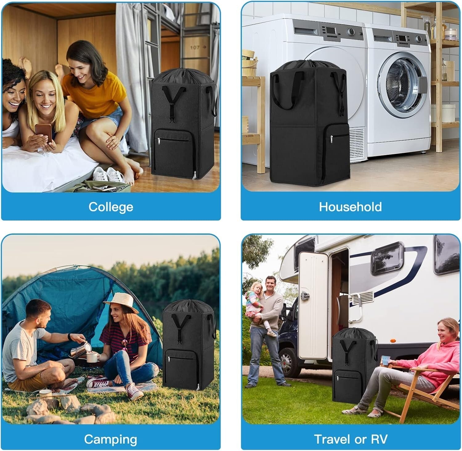 Large Durable Backpack Hamper with Zipper and Drawstring Closure for Easy Use