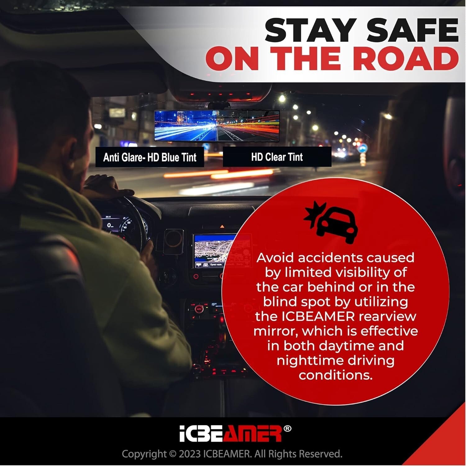 Durable 15.8" Clip-on Rearview Mirror for Cars and SUVs - Blind Spot Elimination