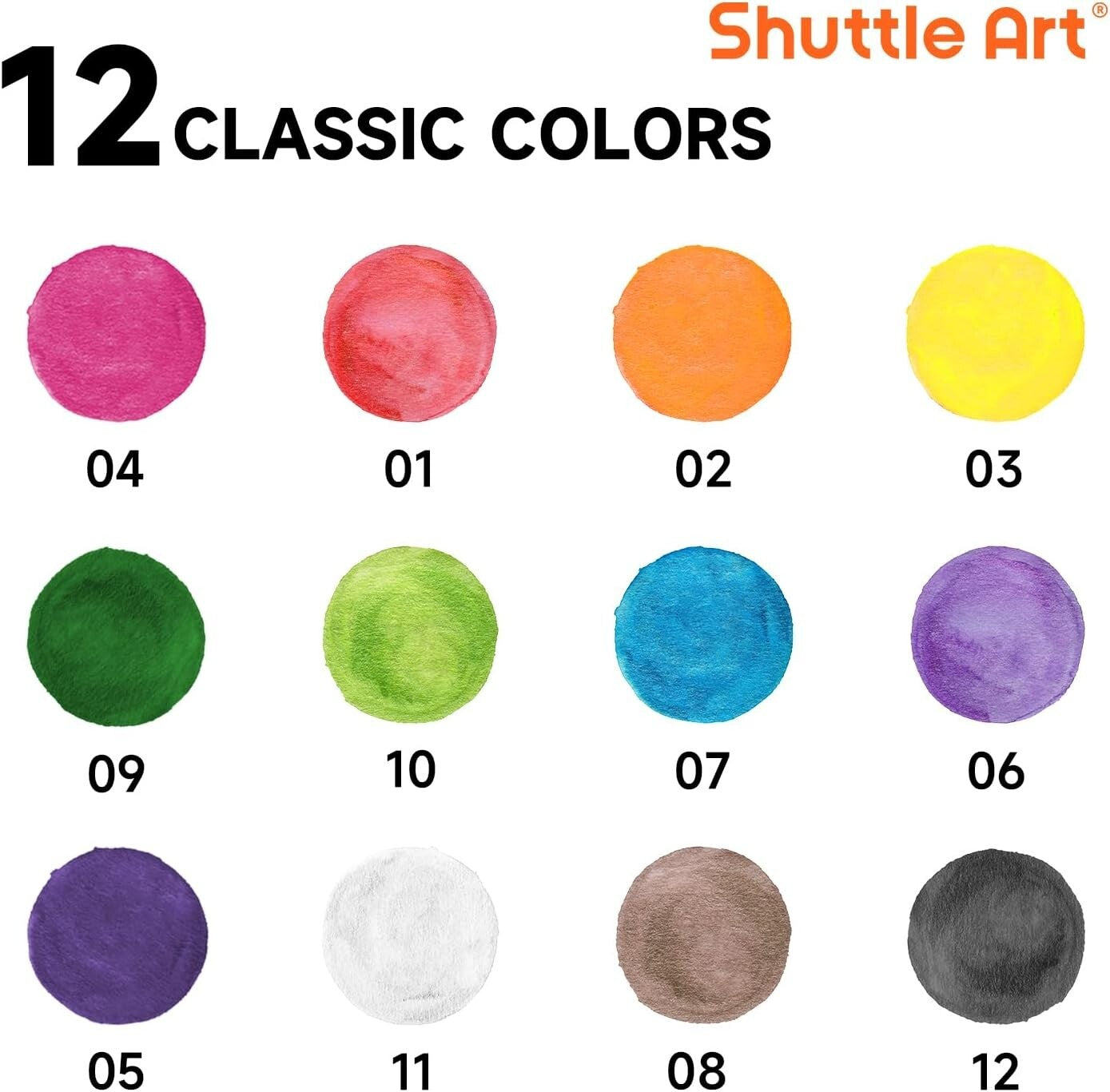 Economical 60 Pack Watercolor Paint Set with Brushes - Matte Finish & Reusable