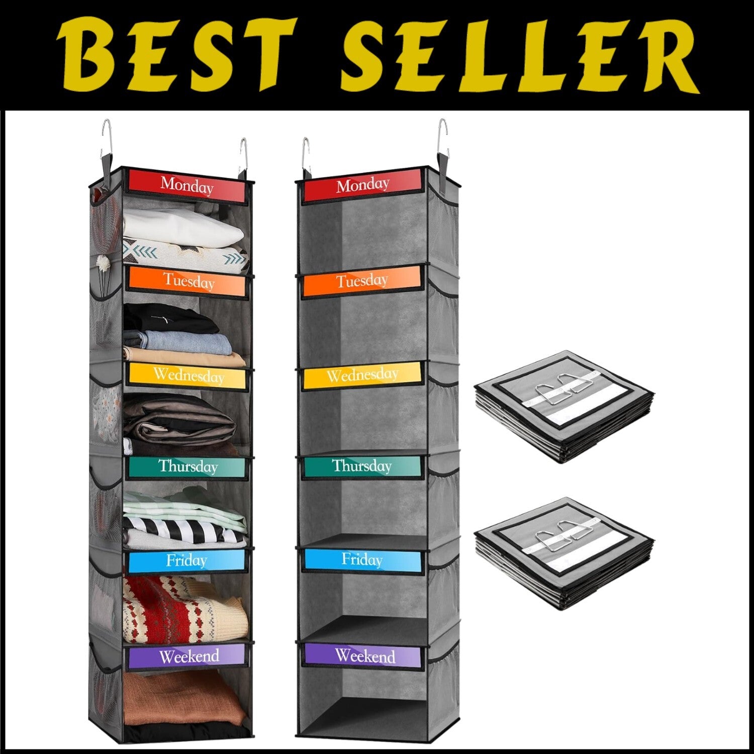 Durable Weekly Clothes Organizer - 2 Pack Hanging Design for Kid's Closet