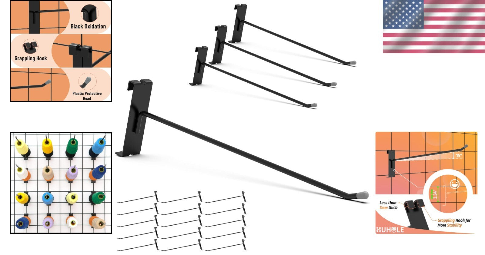 Durable 12-Inch Black Gridwall Hooks - Set of 32 for Smart Organization