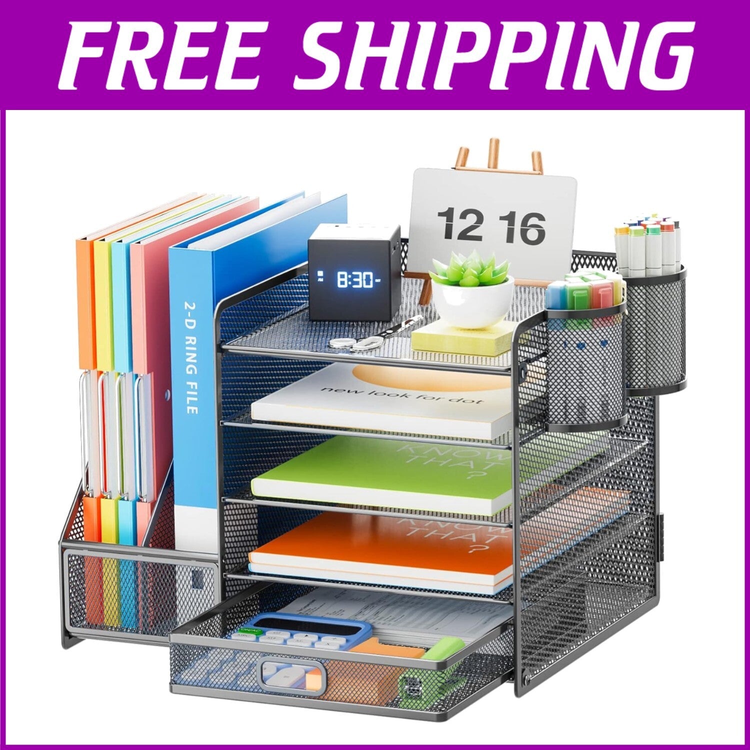 Modern Grey Paper Letter Tray Organizer with Sliding Trays and Drawer for Office