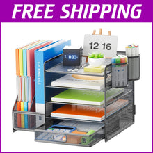 Load image into Gallery viewer, Modern Grey Paper Letter Tray Organizer with Sliding Trays and Drawer for Office
