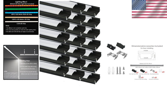 20-Pack Customizable 3.3Ft Black LED Aluminum Channels for Easy Installation