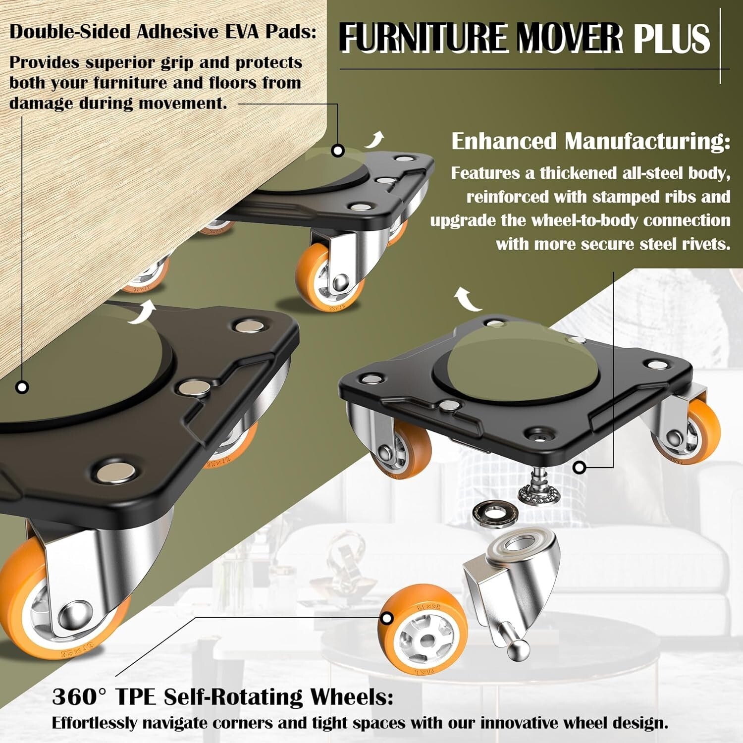 Reinforced Carbon Steel Dolly with Furniture Lifter - Innovative Moving Solution